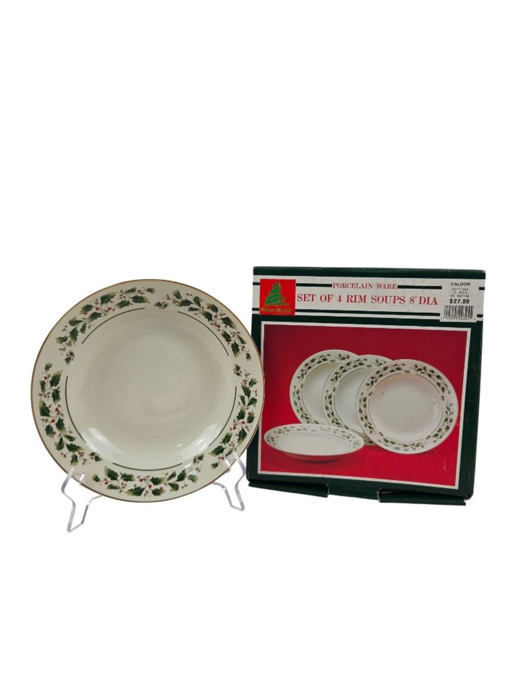 Share The Joy Rim Soup Bowls Set of 4 Porcelain Christmas Caldor Japan NOS